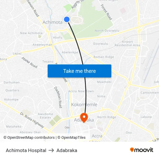 Achimota Hospital to Adabraka map