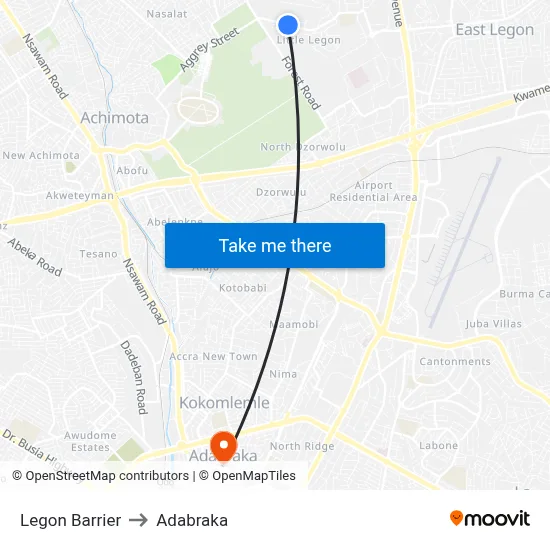 Legon Barrier to Adabraka map