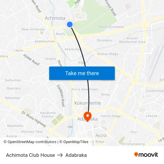 Achimota Club House to Adabraka map