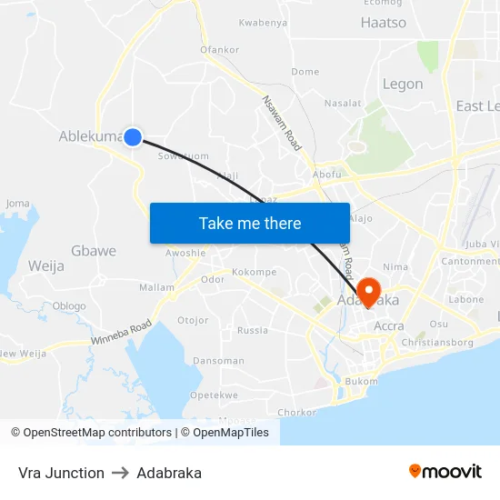 Vra Junction to Adabraka map