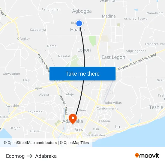 Ecomog to Adabraka map