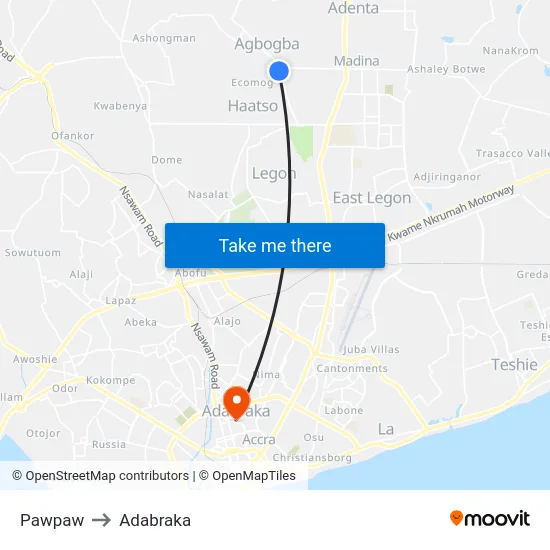 Pawpaw to Adabraka map