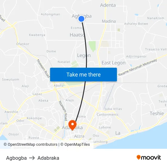 Agbogba to Adabraka map
