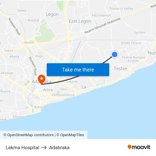 Lekma Hospital to Adabraka map
