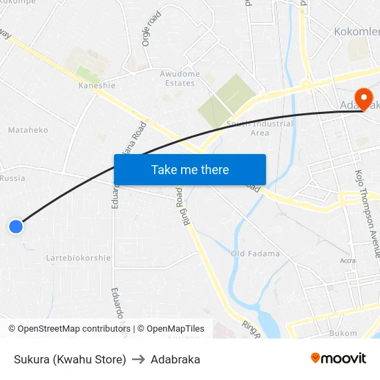 Sukura (Kwahu Store) to Adabraka map