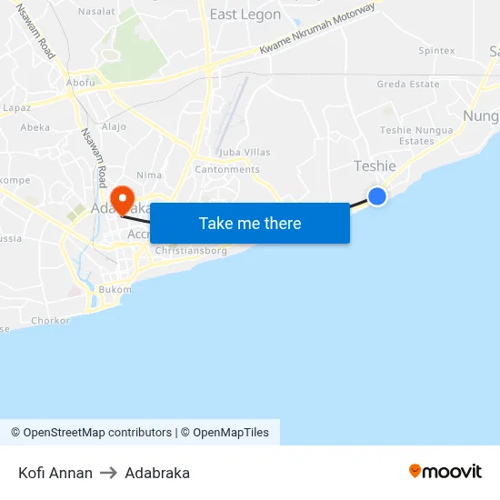 Kofi Annan to Adabraka map