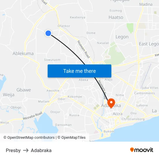 Presby to Adabraka map