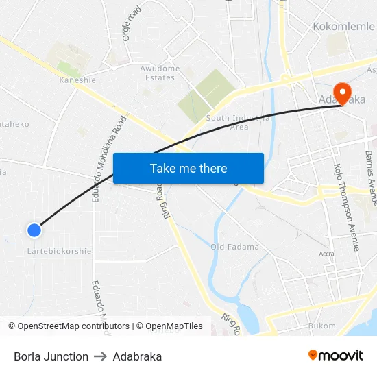 Borla Junction to Adabraka map