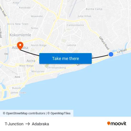 T-Junction to Adabraka map