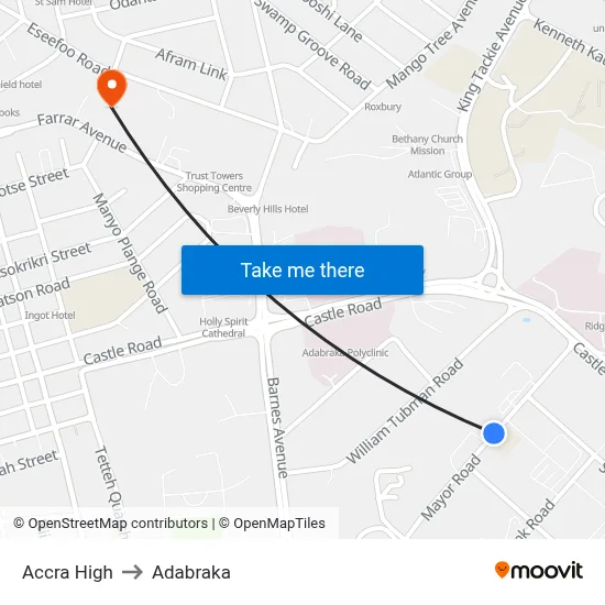 Accra High to Adabraka map