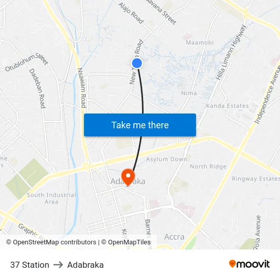 37 Station to Adabraka map