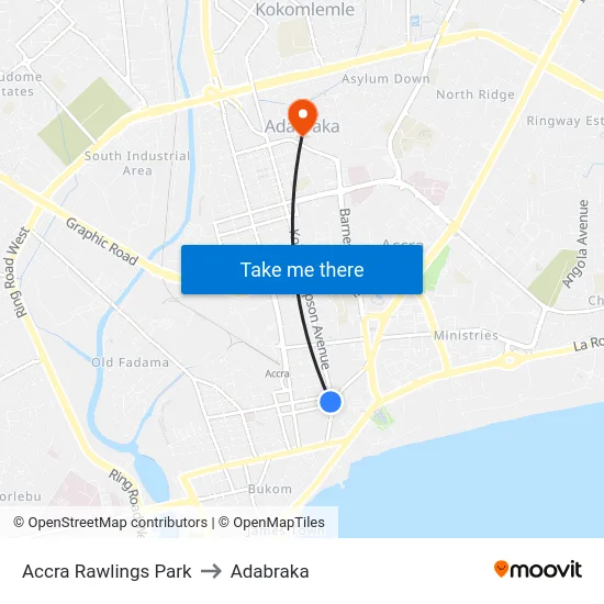 Accra Rawlings Park to Adabraka map