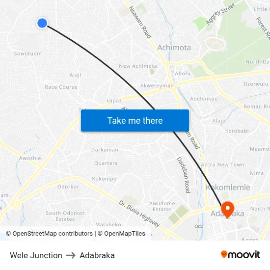 Wele Junction to Adabraka map