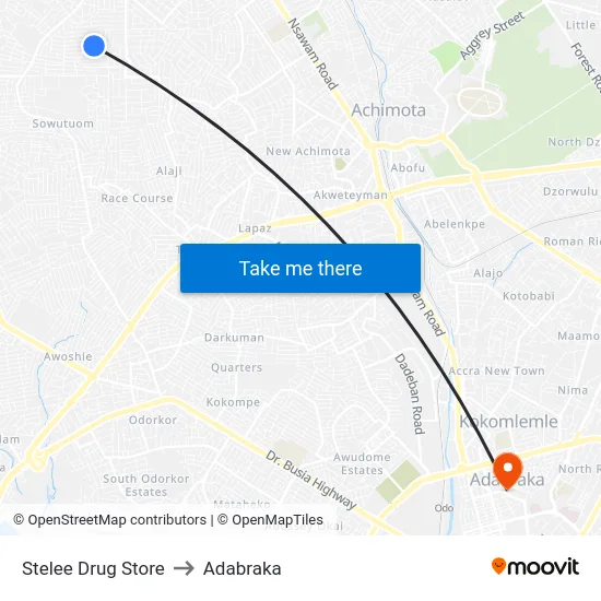 Stelee Drug Store to Adabraka map