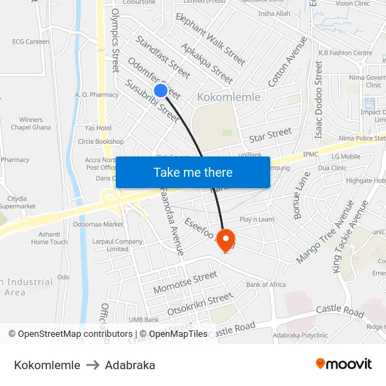 Kokomlemle to Adabraka map