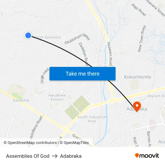 Assemblies Of God to Adabraka map