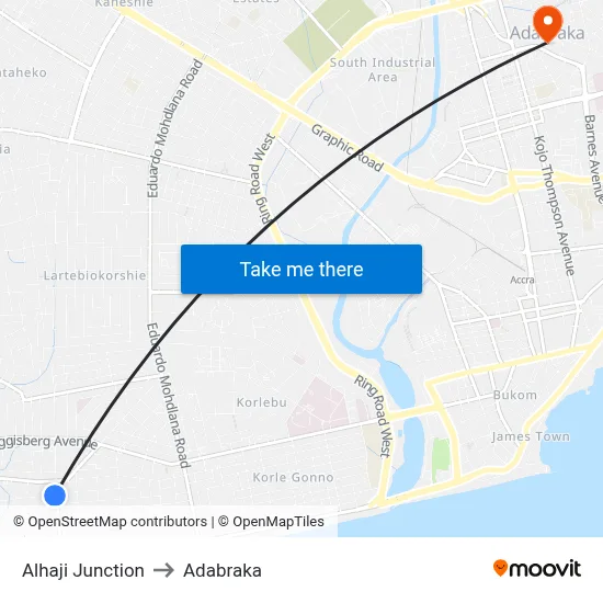 Alhaji Junction to Adabraka map