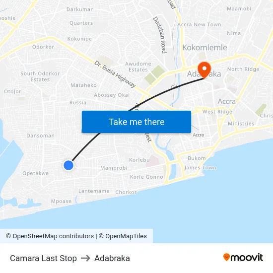 Camara Last Stop to Adabraka map
