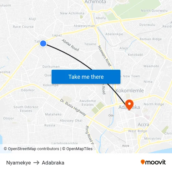 Nyamekye to Adabraka map