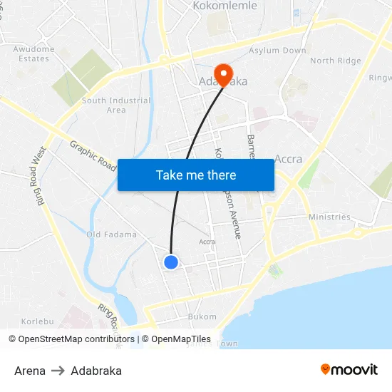 Arena to Adabraka map