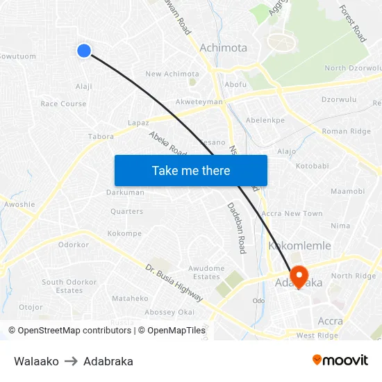 Walaako to Adabraka map