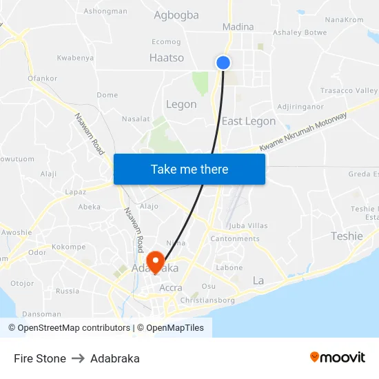 Fire Stone to Adabraka map