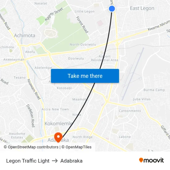 Legon Traffic Light to Adabraka map