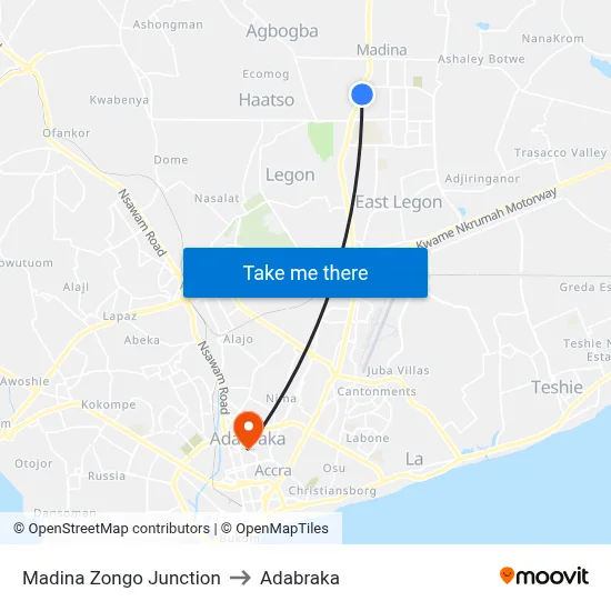 Madina Zongo Junction to Adabraka map