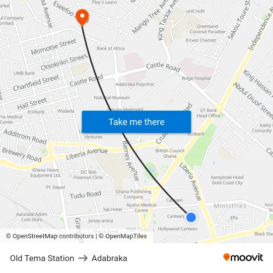 Old Tema Station to Adabraka map