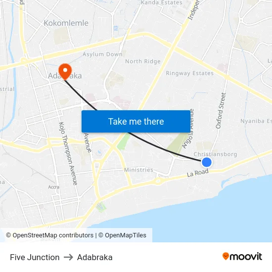 Five Junction to Adabraka map