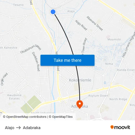 Alajo to Adabraka map