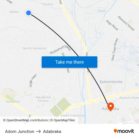 Adom Junction to Adabraka map