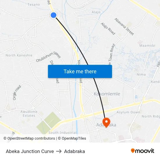 Abeka Junction Curve to Adabraka map
