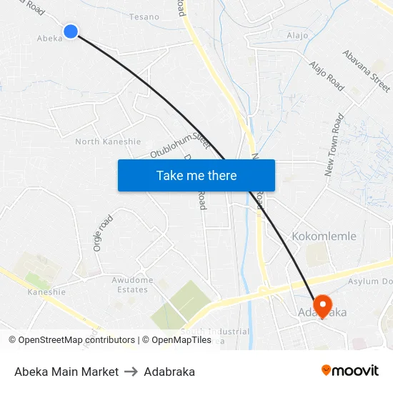 Abeka Main Market to Adabraka map