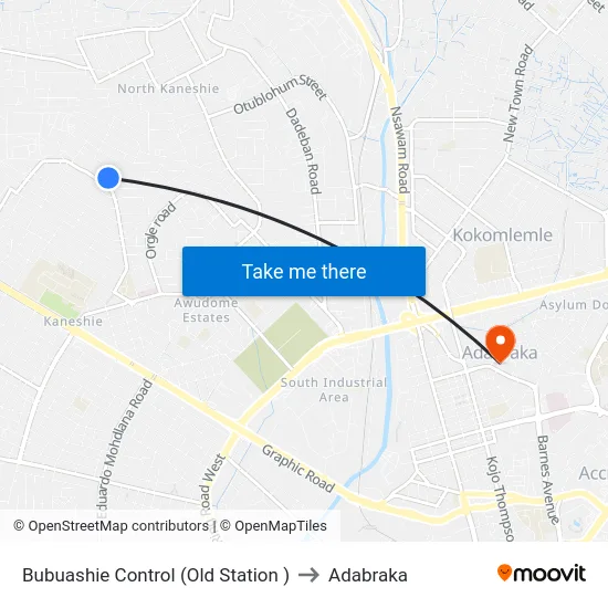 Bubuashie Control (Old Station ) to Adabraka map
