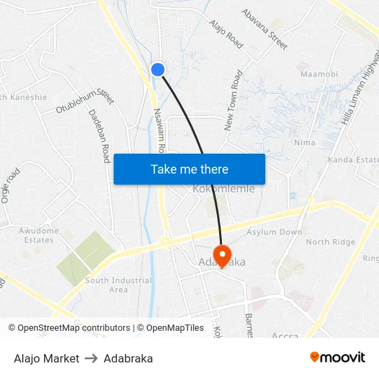 Alajo Market to Adabraka map