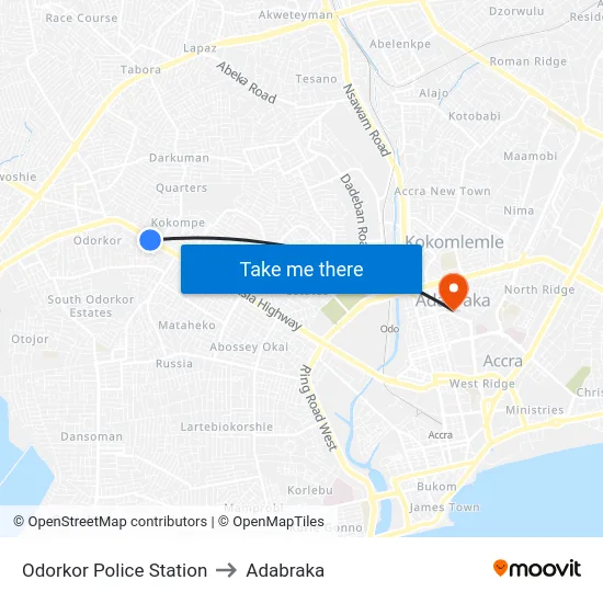 Odorkor Police Station to Adabraka map