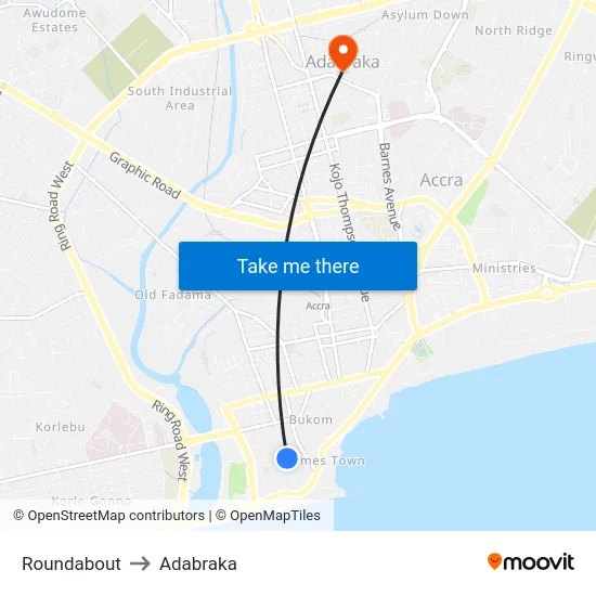 Roundabout to Adabraka map