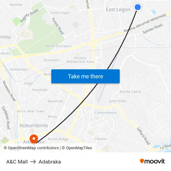 A&C Mall to Adabraka map