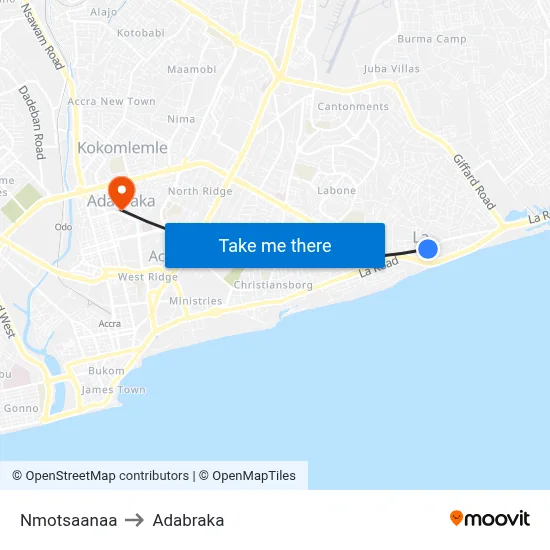 Nmotsaanaa to Adabraka map