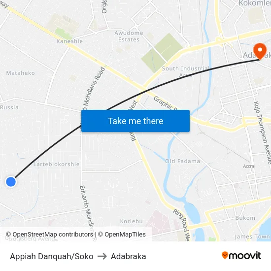 Appiah Danquah/Soko to Adabraka map