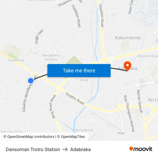 Dansoman Trotro Station to Adabraka map