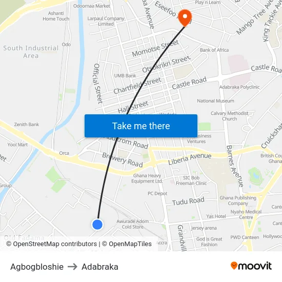 Agbogbloshie to Adabraka map