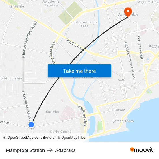 Mamprobi Station to Adabraka map