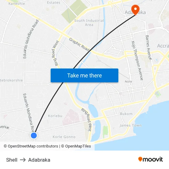 Shell to Adabraka map