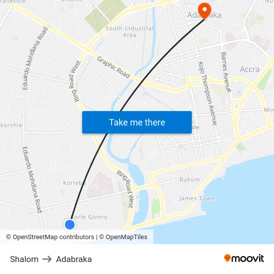 Shalom to Adabraka map