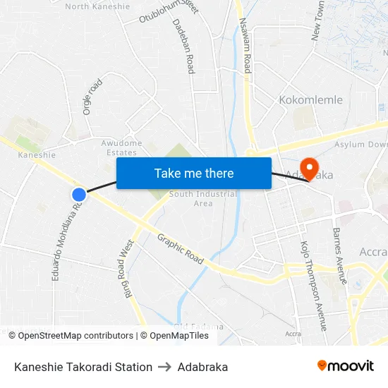 Kaneshie Takoradi Station to Adabraka map
