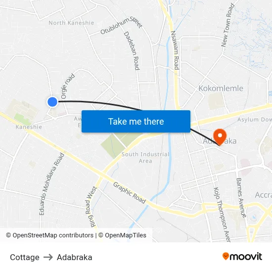 Cottage to Adabraka map