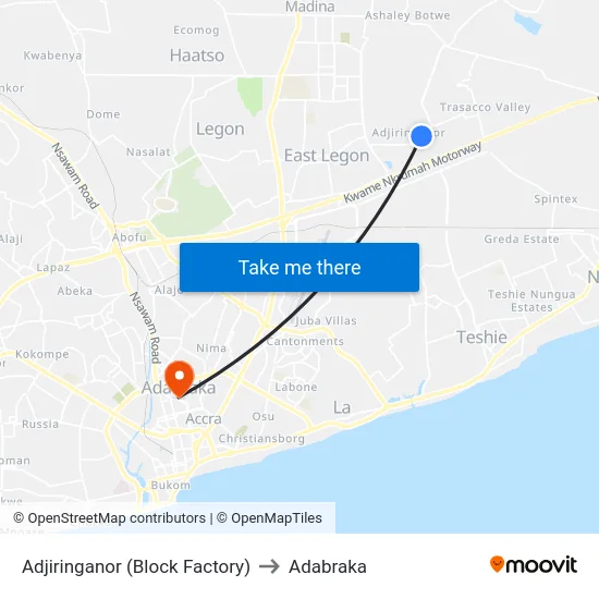 Adjiringanor (Block Factory) to Adabraka map
