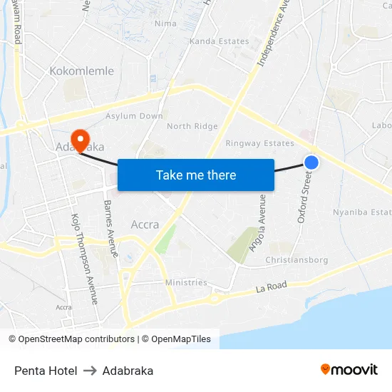 Penta Hotel to Adabraka map
